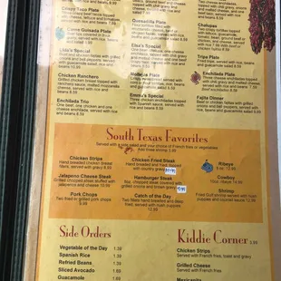 the menu for the restaurant