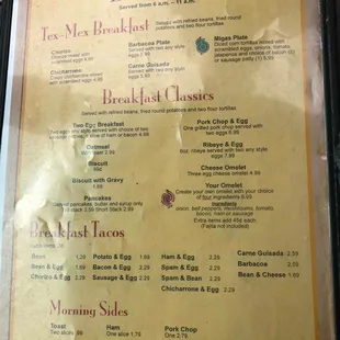 the breakfast menu