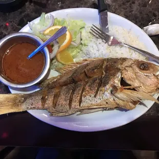 Fried Red Snapper with langostino salsa