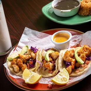 Our Shrimp Tacos and Horchata