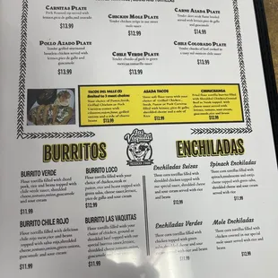 Dinner menu