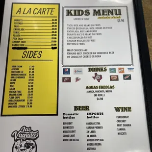 Dinner menu
