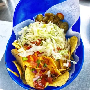 These "Hat Nachos" are enough for 2 to share and tasty! You can also add chicken it's included in price! ($15) @ Las Vegas 51s - 4/22/18
