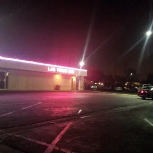 the neon lights on the building