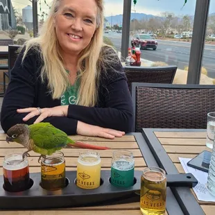 Chewy the bird approves. We had the burger and brawt they were amazing especially in the pretzel hotdog bun.