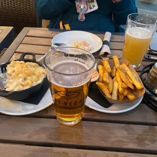 Belgian fries, Mac n cheese, with a vanilla cream ale all very yummy