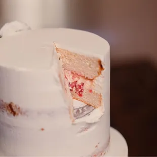 a cake with a slice taken out of it