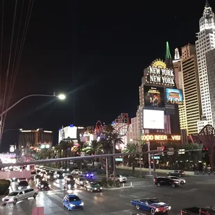 a busy street at night