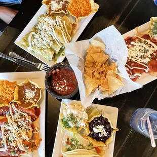 Veggie tacos, enchiladas