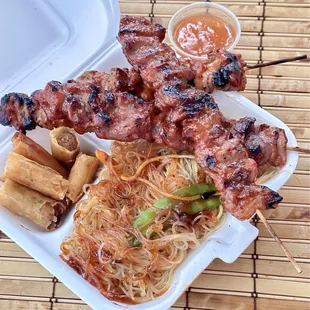 Pork BBQ combo...BBQ sticks, Pancit and Lumpia. Flavorful @ LASA Taste of Philippines Cuisine. #FoodTruck @ Grand Cypress today.