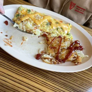 Omelette and hash-browns