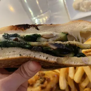 Mushrooms, spinach, zucchini, eggplant, and cheese (I skipped the peppers!)