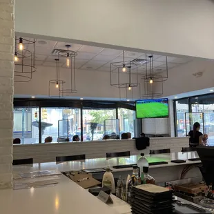 Looking towards the street from our seat at the bar