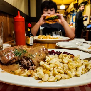 Roulade with spaetzle and cabbage.