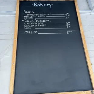 Bakery menu
