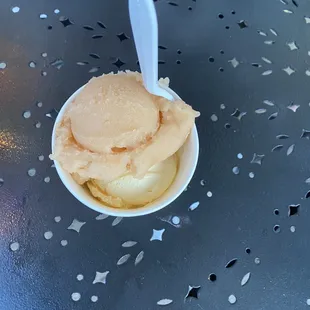 Peach ice and vanilla custard