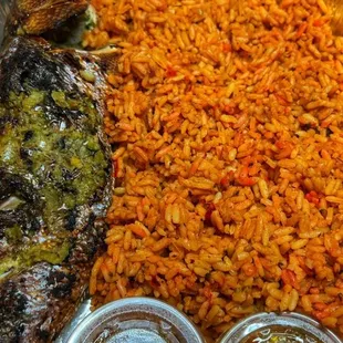 Jollof rice/grilled fish combo