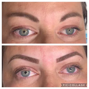 Before and after ombré brow tattoo