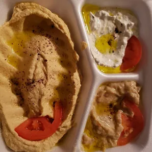 Hummus variety dips.