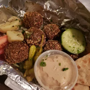 Falafel platter, perfectly cooked and delicious