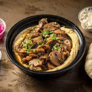 a bowl of mushroom and feta