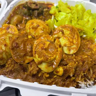 Boiled Egg Curry with Okra and cabbage