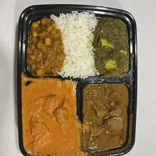 Butter chicken 10/10 Lamb 8/10 Chickpea side 9/10 Spinach with cheese(?) 10/10