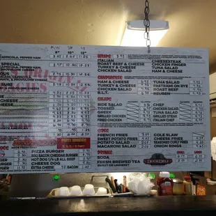 a menu on the wall
