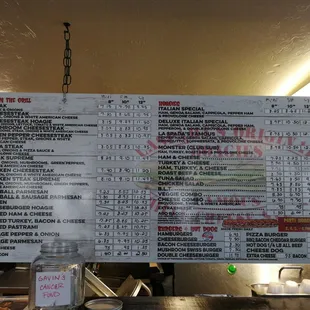 a menu for the restaurant