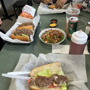 Colby cheesesteak hoagie,loaded tater tots