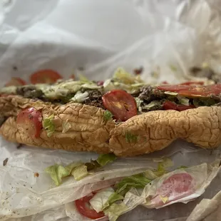 12&quot; Green Pepper Cheesesteak with added lettuce, tomato and mayo - delicious