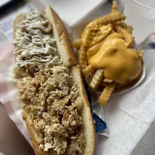 Chicken Cheesesteak Sandwich with Cheese Fries!