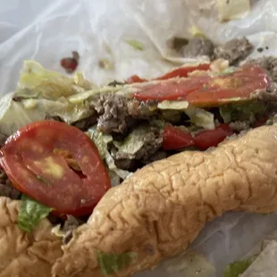 12&quot; Green Pepper Cheesesteak with added lettuce, tomato and mayo - delicious