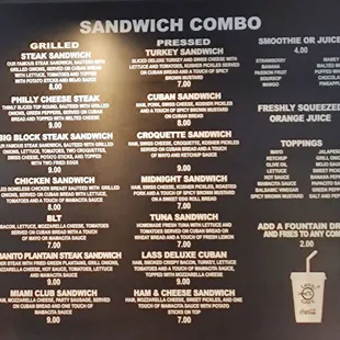 Menu board inside