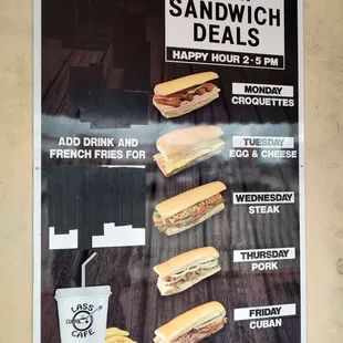 Daily happy hour on sandwiches!