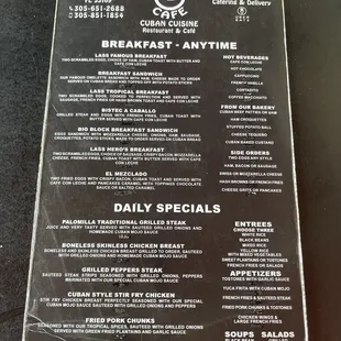 Menu with no prices