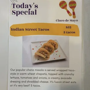 Indian Street Tacos - menu