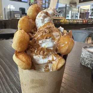 Dulce de leche and toasted pecan waffle ice cream - so good!!!! Like a funnel cake but NOT greasy/fried.