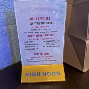 Happy hour menu