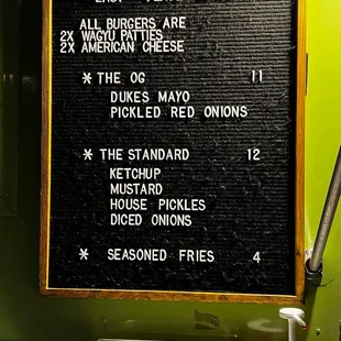 a menu on a blackboard
