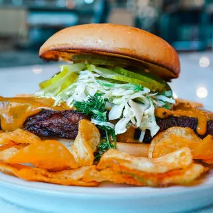 a plate of fries and a burger