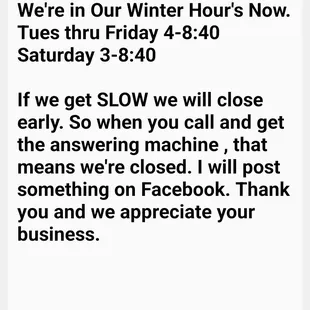 New winter Hour's