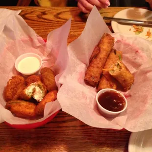 Poppers and egg rolls! Delicious