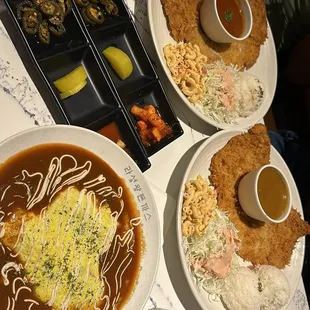 Omelette rice and pork cutlets