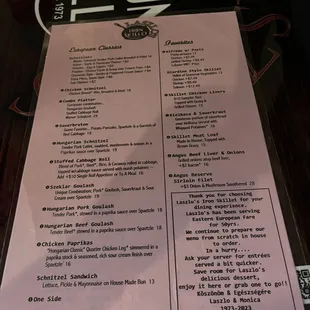The menu