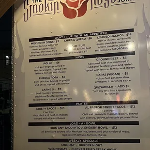 Food truck menu