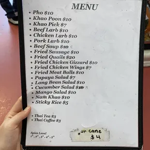 In-store restaurant menu with dine in or carry out.