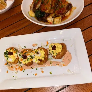 Fried Deviled Eggs, General Tso 's Pork Belly