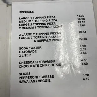 Menu on counter.