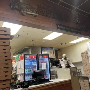 Inside the restaurant. Front counter.